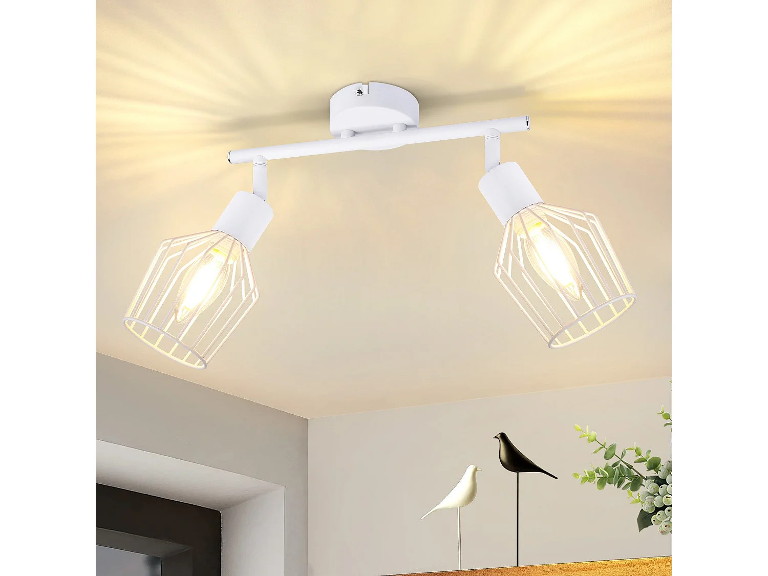 NETTLIFE 2 Spots de Plafond E14 -  métal, lampe de couloir industrielle pivotante à 350°, applique murale pour couloir et salon，blanc