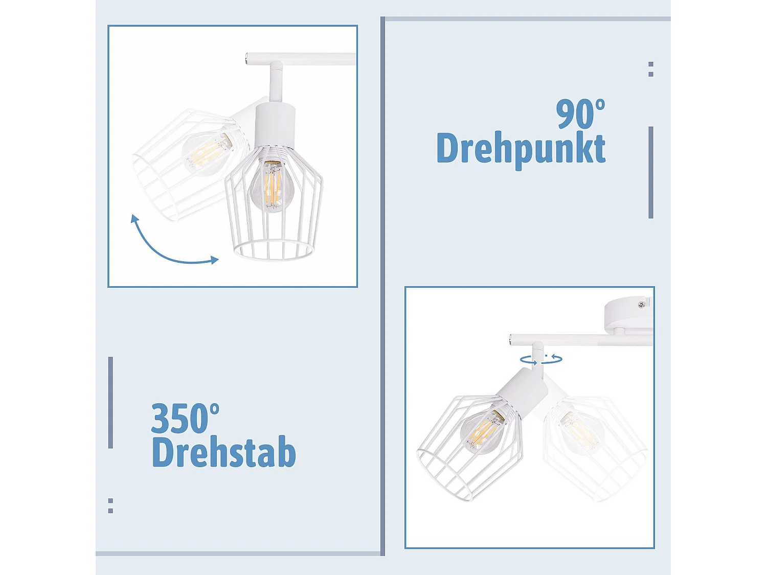 NETTLIFE 2 Spots de Plafond E14 -  métal, lampe de couloir industrielle pivotante à 350°, applique murale pour couloir et salon，blanc