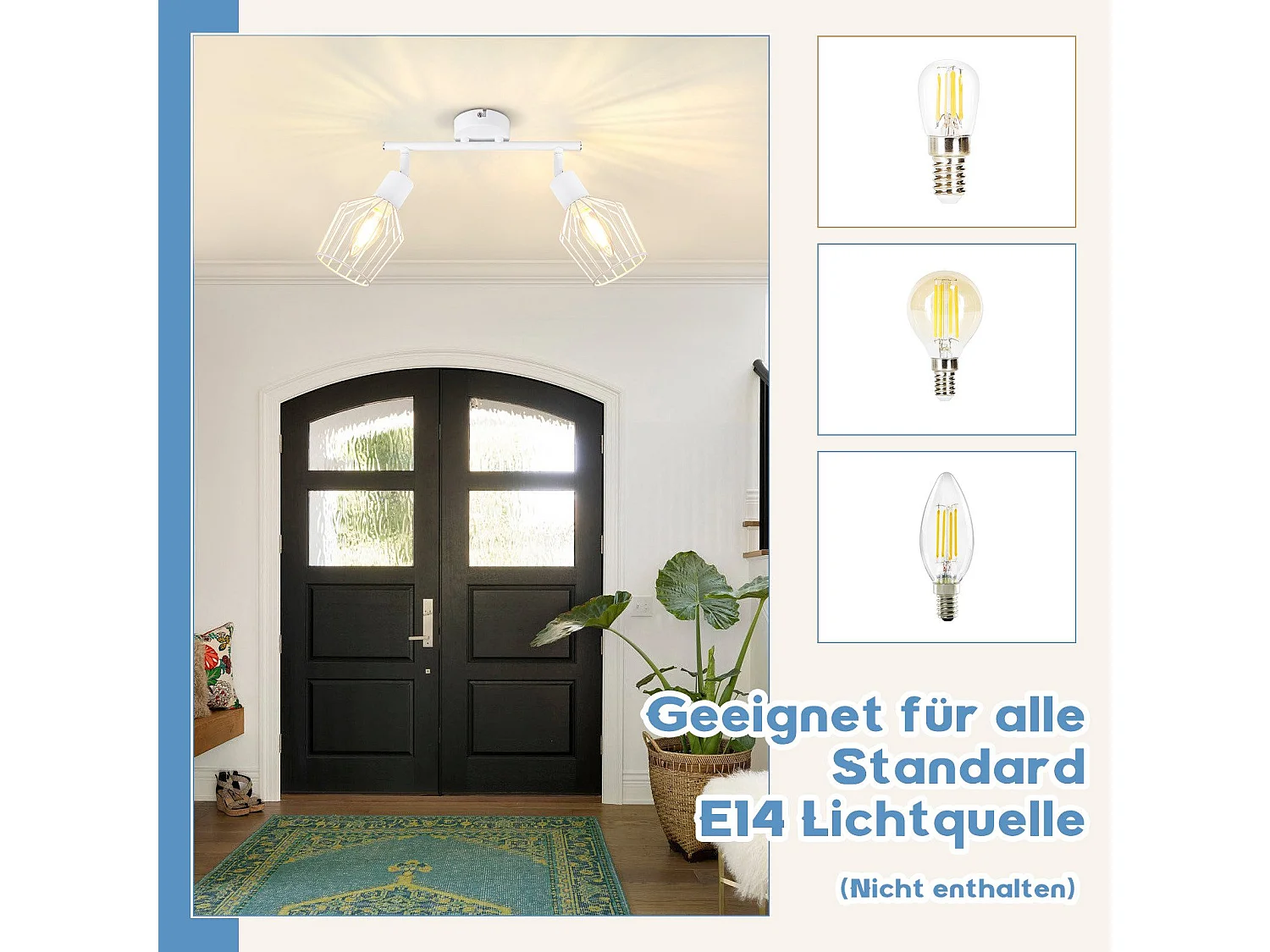 NETTLIFE 2 Spots de Plafond E14 -  métal, lampe de couloir industrielle pivotante à 350°, applique murale pour couloir et salon，blanc