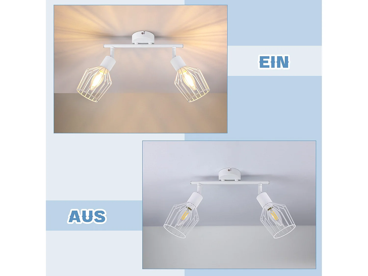 NETTLIFE 2 Spots de Plafond E14 -  métal, lampe de couloir industrielle pivotante à 350°, applique murale pour couloir et salon，blanc
