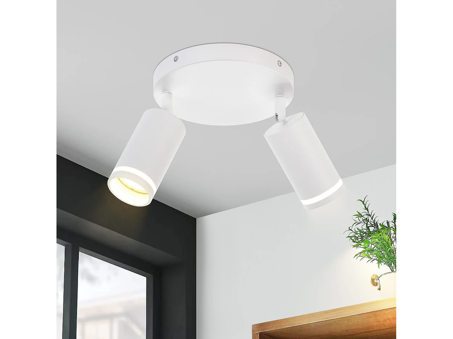 NETTLIFE 2-płomienna lampa sufitowa LED - Biała lampa sufitowa GU10 Obrotowy reflektor Drewniany kinkiet Reflektor ścienny do salonu sypialni Bez żarówki