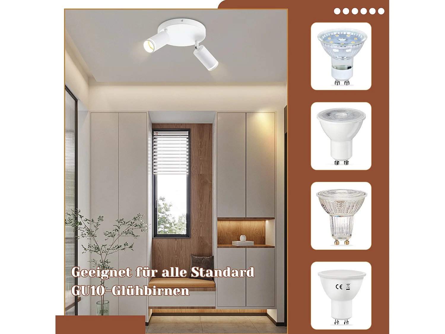 NETTLIFE 2-płomienna lampa sufitowa LED - Biała lampa sufitowa GU10 Obrotowy reflektor Drewniany kinkiet Reflektor ścienny do salonu sypialni Bez żarówki