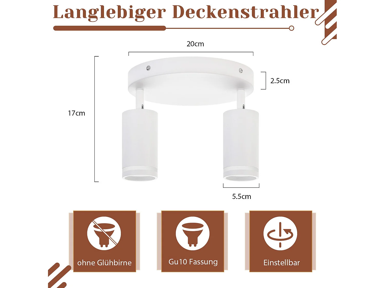 NETTLIFE 2-płomienna lampa sufitowa LED - Biała lampa sufitowa GU10 Obrotowy reflektor Drewniany kinkiet Reflektor ścienny do salonu sypialni Bez żarówki