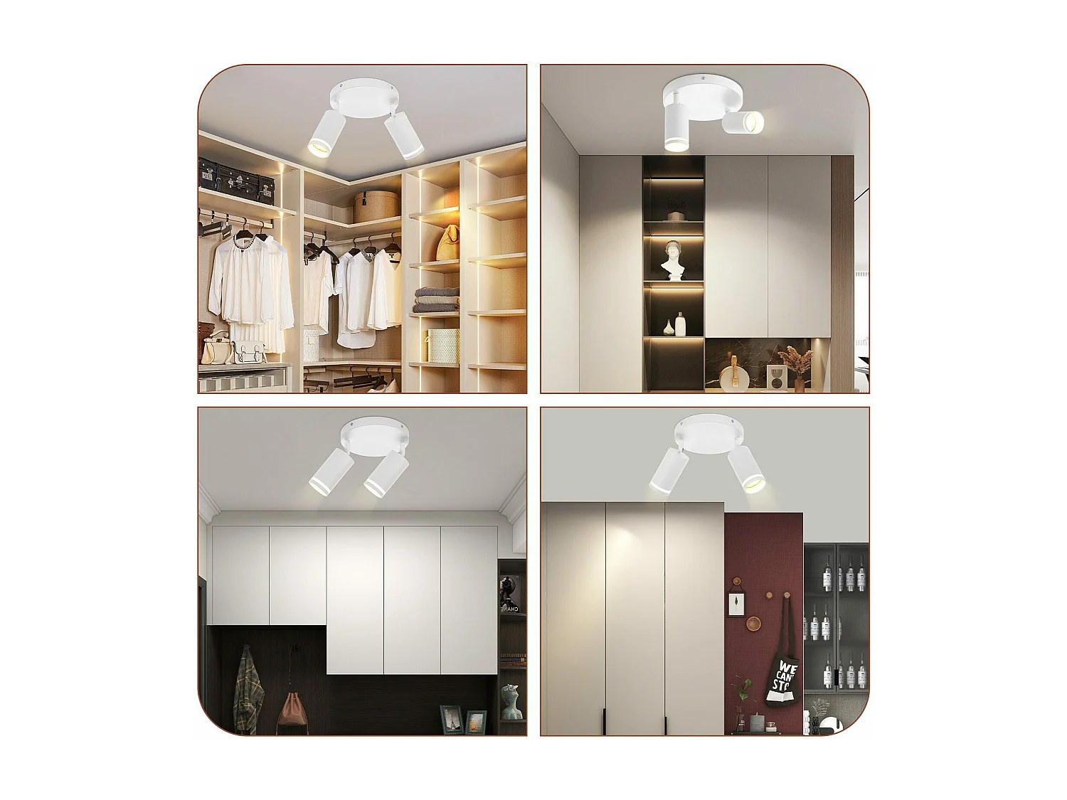 NETTLIFE 2-płomienna lampa sufitowa LED - Biała lampa sufitowa GU10 Obrotowy reflektor Drewniany kinkiet Reflektor ścienny do salonu sypialni Bez żarówki