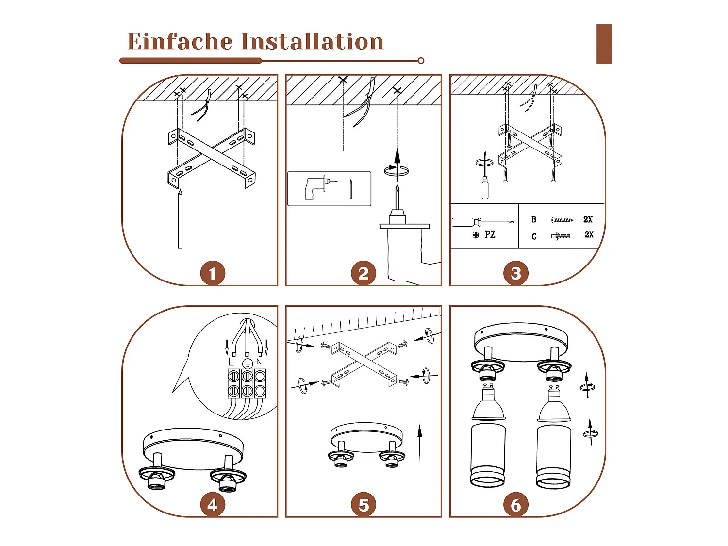 NETTLIFE Plafonnier LED 2 flamme - Blanc Plafonnier GU10 Spot pivotant Applique murale en bois Spot mural pour salon chambre  Sans ampoule