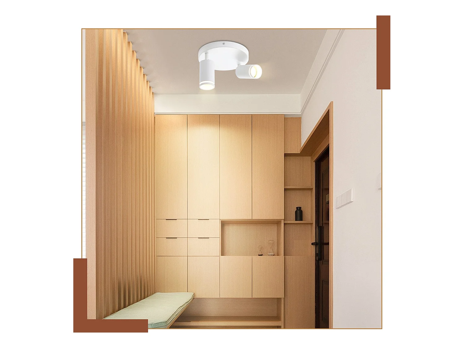 NETTLIFE Plafonnier LED 2 flamme - Blanc Plafonnier GU10 Spot pivotant Applique murale en bois Spot mural pour salon chambre  Sans ampoule