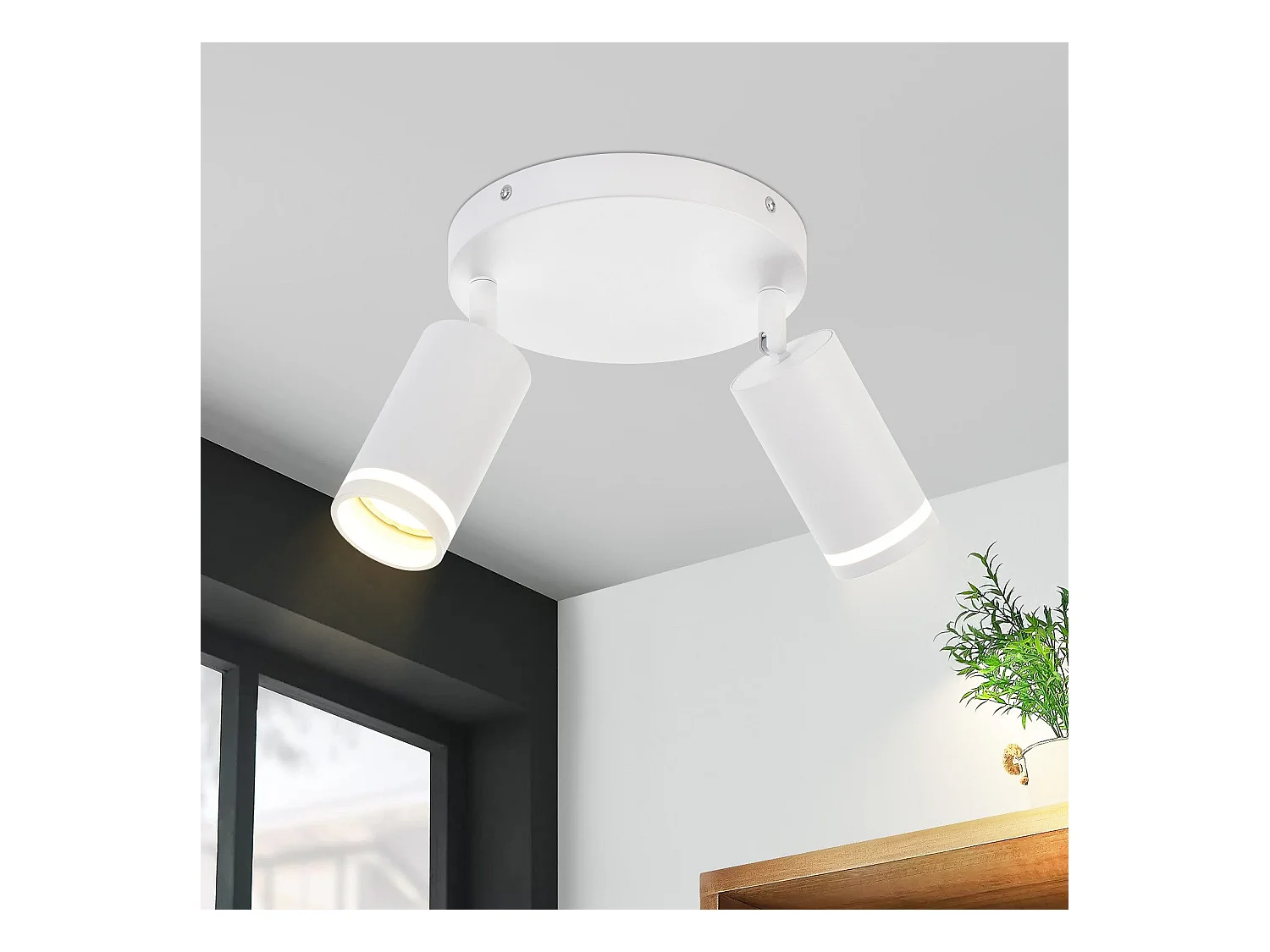 NETTLIFE Plafonnier LED 2 flamme - Blanc Plafonnier GU10 Spot pivotant Applique murale en bois Spot mural pour salon chambre  Sans ampoule
