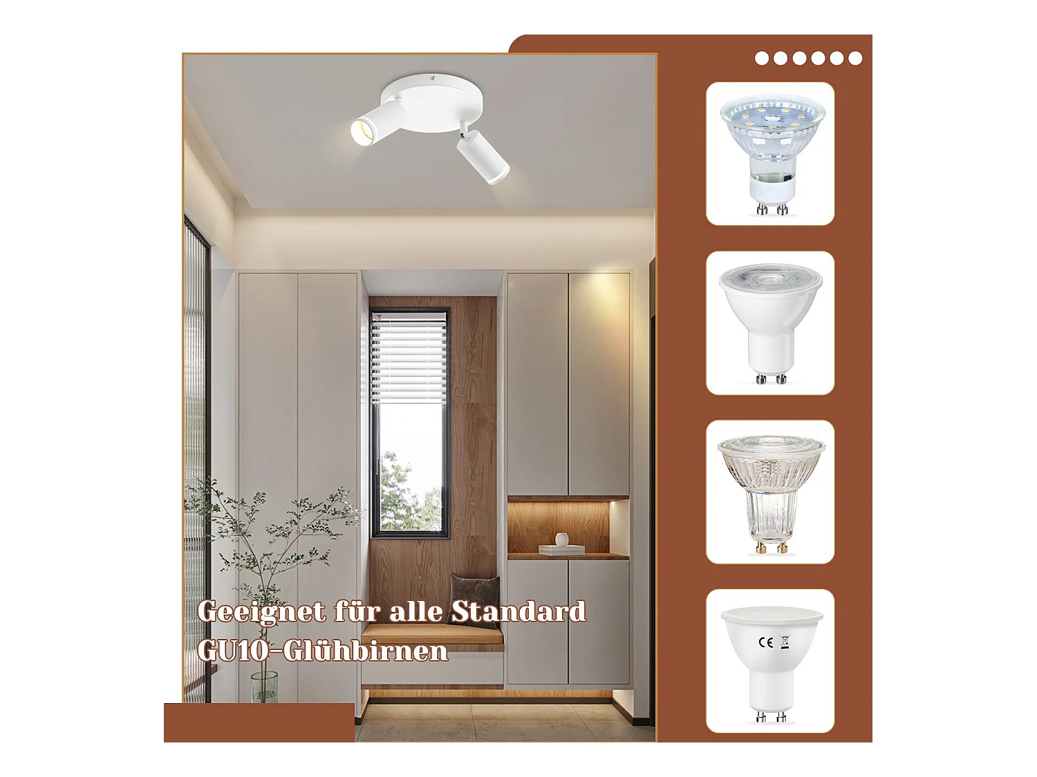 NETTLIFE Plafonnier LED 2 flamme - Blanc Plafonnier GU10 Spot pivotant Applique murale en bois Spot mural pour salon chambre  Sans ampoule