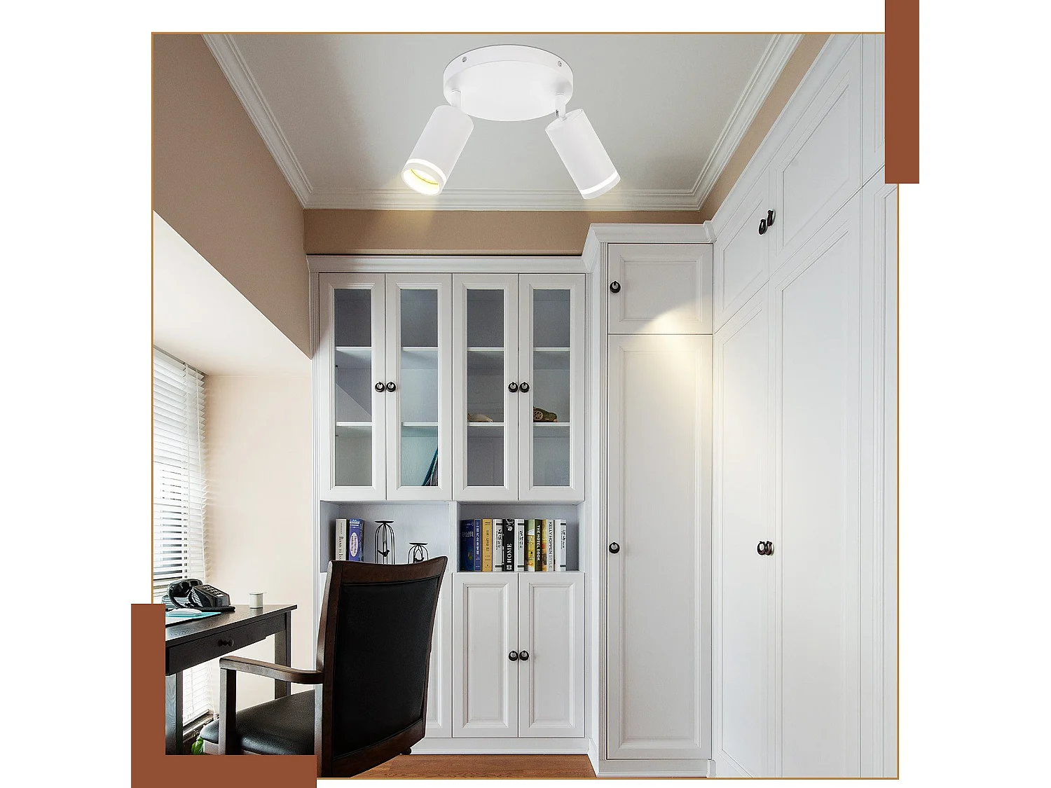 NETTLIFE Plafonnier LED 2 flamme - Blanc Plafonnier GU10 Spot pivotant Applique murale en bois Spot mural pour salon chambre  Sans ampoule