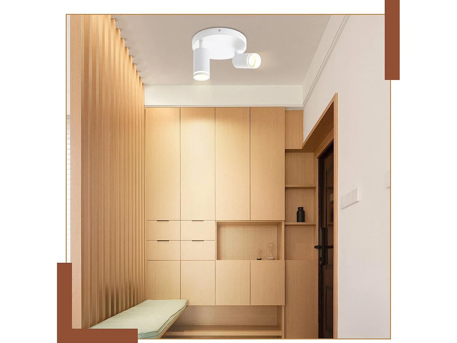 NETTLIFE Plafonnier LED 2 flamme - Blanc Plafonnier GU10 Spot pivotant Applique murale en bois Spot mural pour salon chambre  Sans ampoule