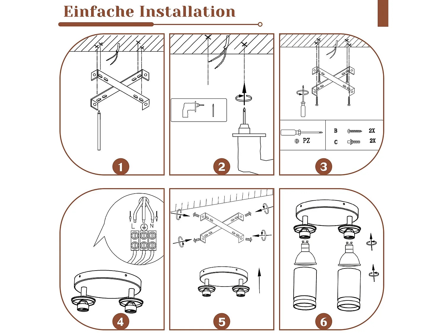 NETTLIFE Plafonnier LED 2 flamme - Blanc Plafonnier GU10 Spot pivotant Applique murale en bois Spot mural pour salon chambre  Sans ampoule