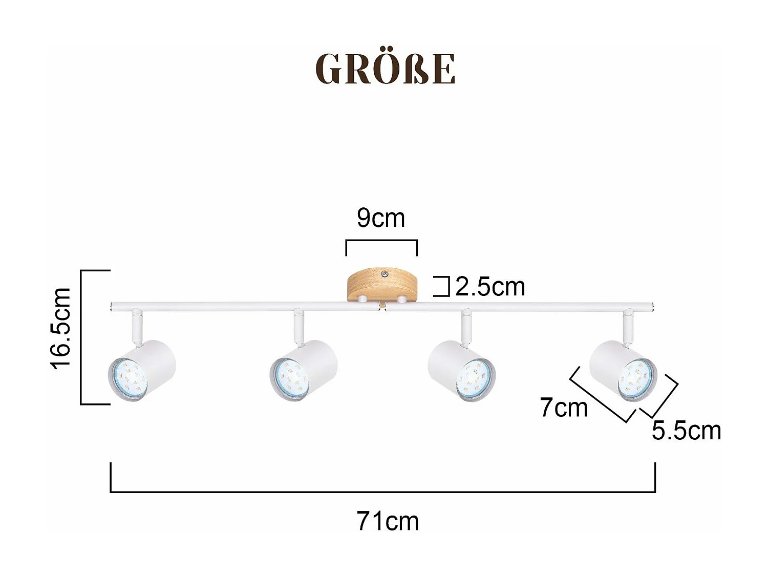 NETTLIFE Opbouwspot Hout wit rond 4-lichts GU10 Fitting draaibar Plafondspot Hoogwaardig   Max.25W Vintage Plafondlamp