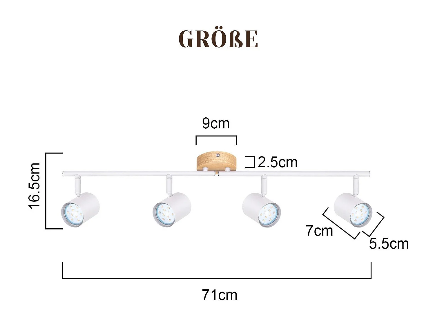 NETTLIFE Plafonnier LED 4 flamme - Blanc Plafonnier GU10 Spot pivotant Applique murale en bois Spot mural pour salon chambre  Sans ampoule