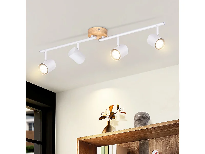 NETTLIFE Plafonnier LED 4 flamme - Blanc Plafonnier GU10 Spot pivotant Applique murale en bois Spot mural pour salon chambre  Sans ampoule