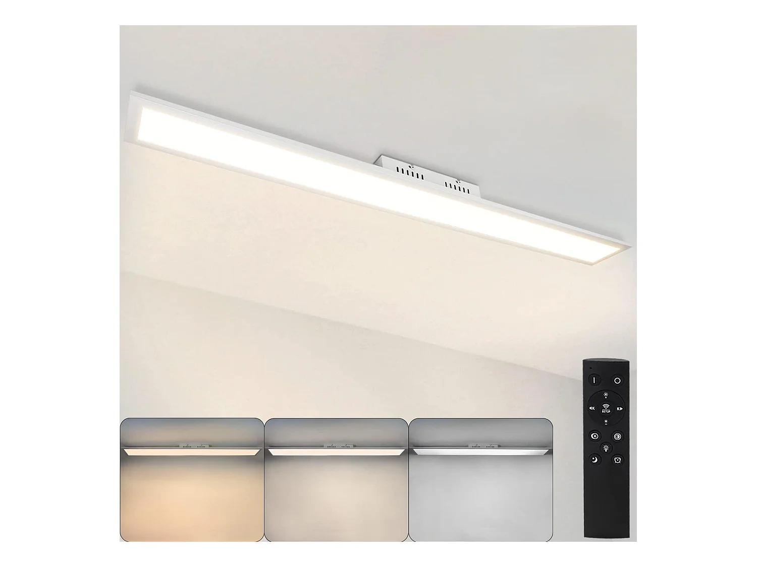 NETTLIFE Plafondlamp LED 120cm Lang Plafondpaneel Wit Plafondlamp plat Dimbaar met Afstandsbediening 42W  Kantoorlamp voor Werkplaats Keuken Studeerkamer Woonkamer