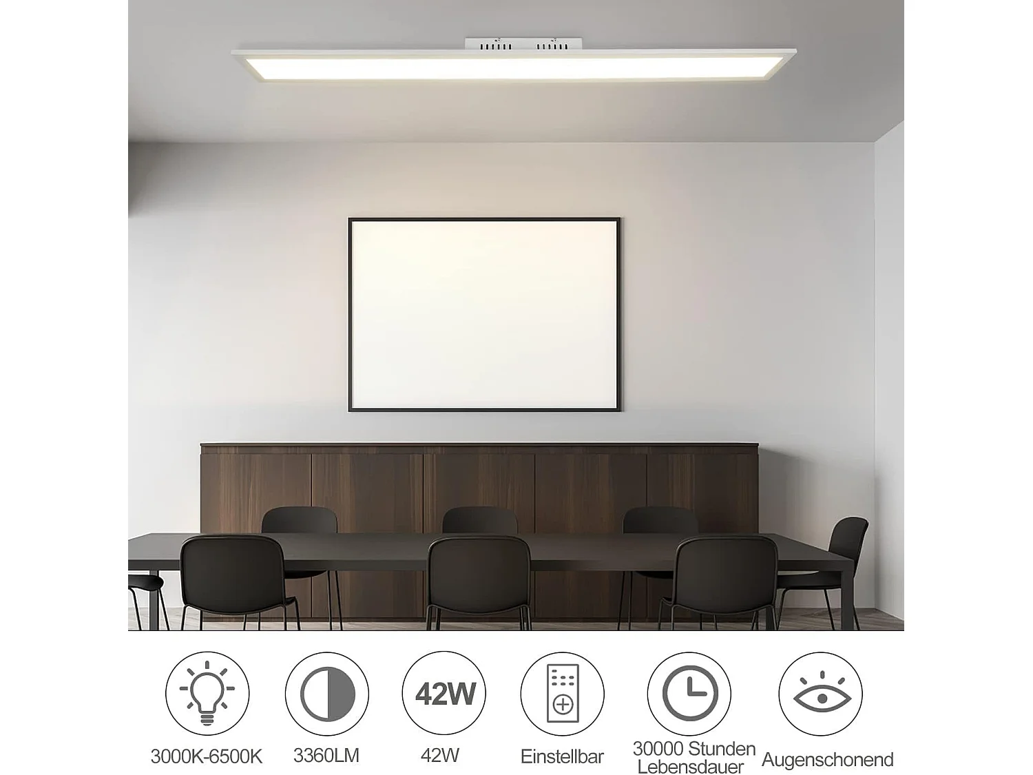 NETTLIFE Plafonnier LED 42W blanc 3360lm 120x15cm panneau dimmable avec télécommande pour salon moderne chambre bureau cuisine couloir