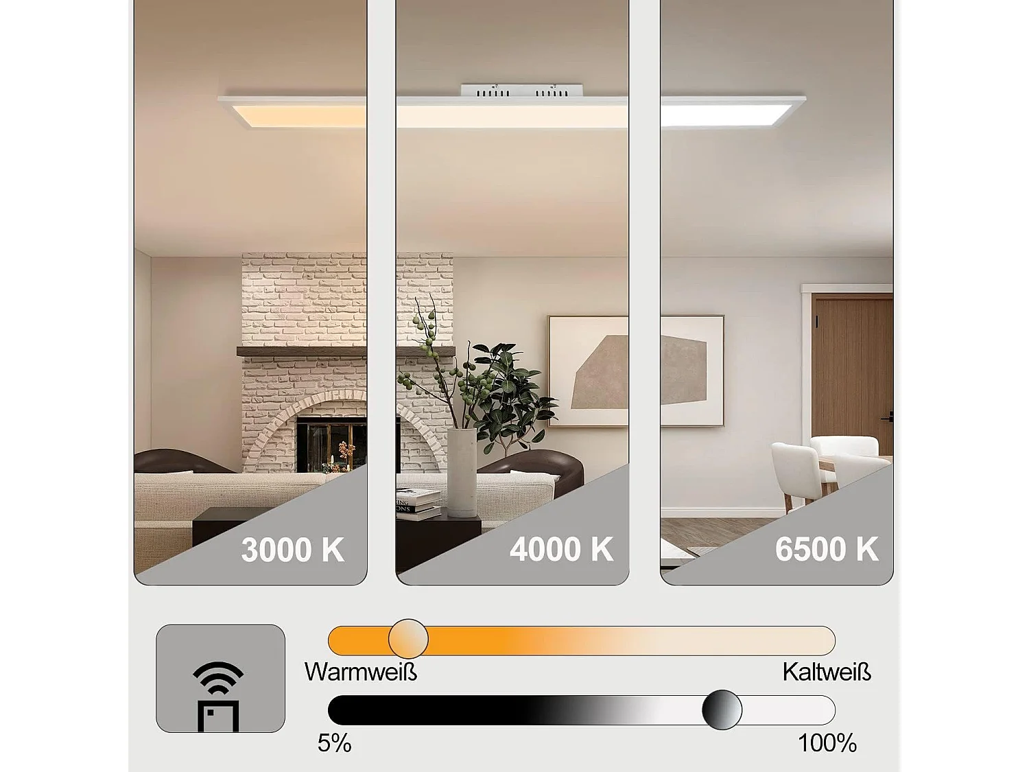 NETTLIFE Plafonnier LED 42W blanc 3360lm 120x15cm panneau dimmable avec télécommande pour salon moderne chambre bureau cuisine couloir