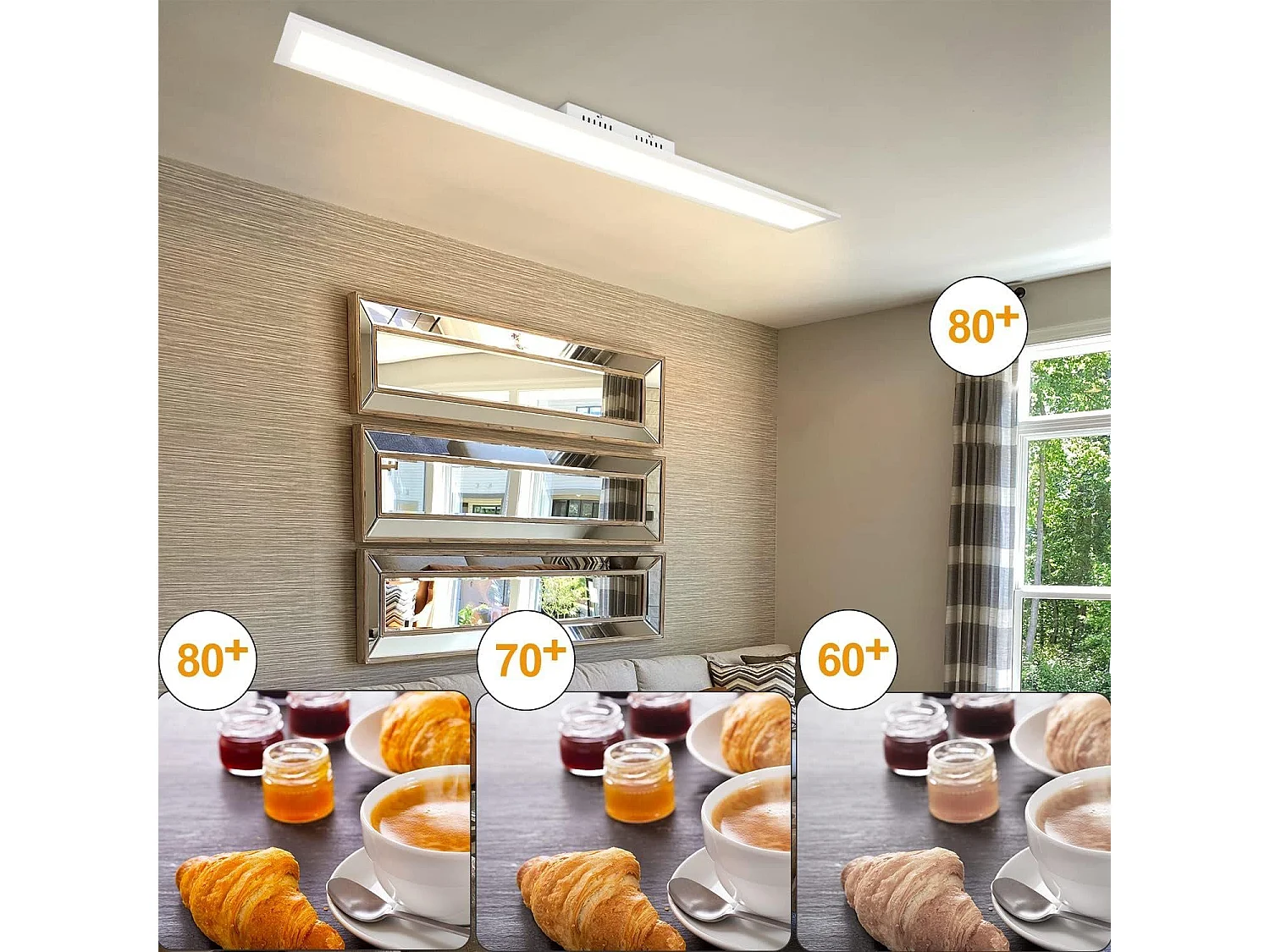 LED-Deckenleuchte, 42 W, Weiß, 3360 lm, 120 x 15 cm, dimmbares Panel mit Fernbedienung für modernes Wohnzimmer