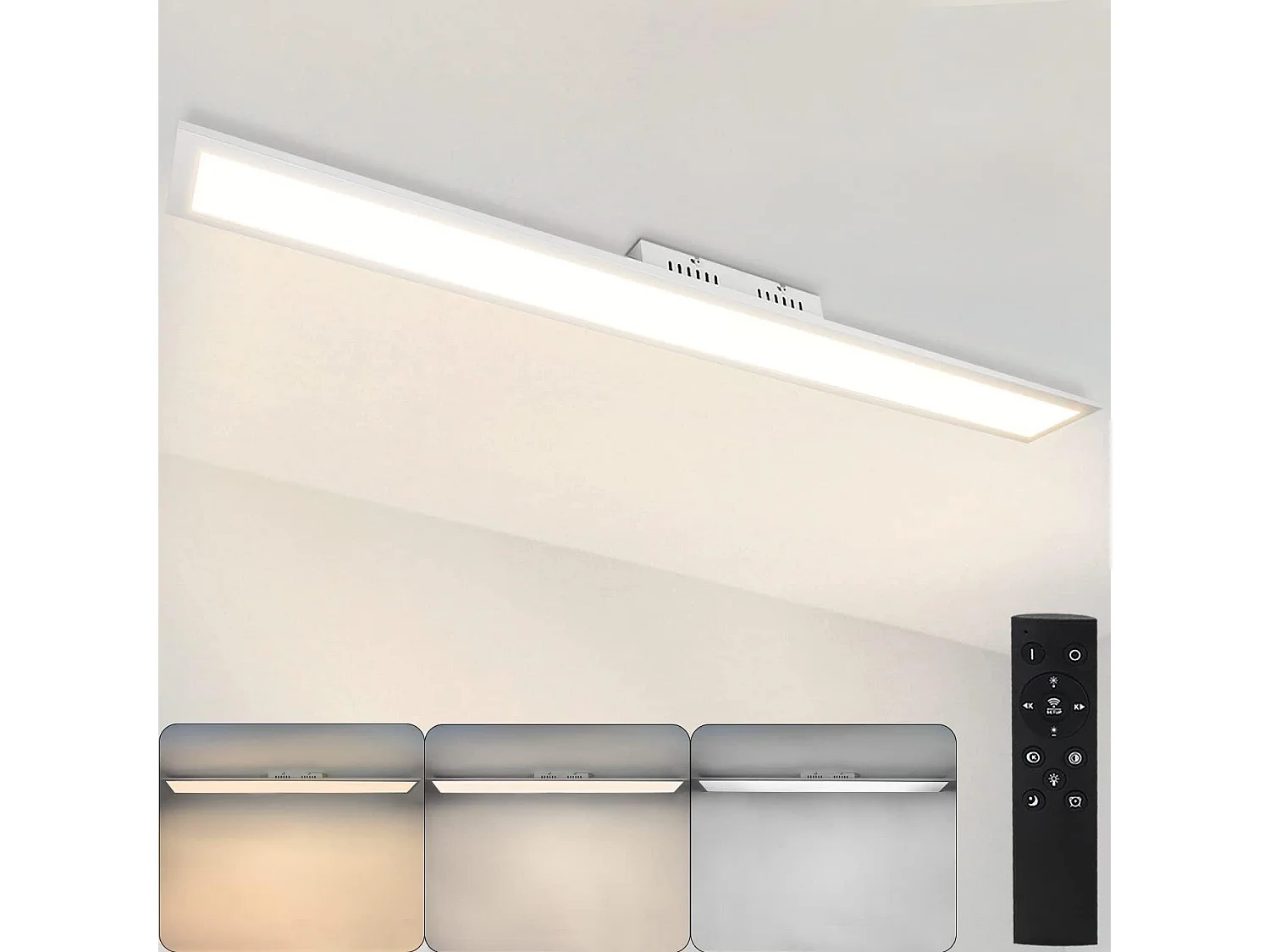NETTLIFE Plafonnier LED 42W blanc 3360lm 120x15cm panneau dimmable avec télécommande pour salon moderne chambre bureau cuisine couloir