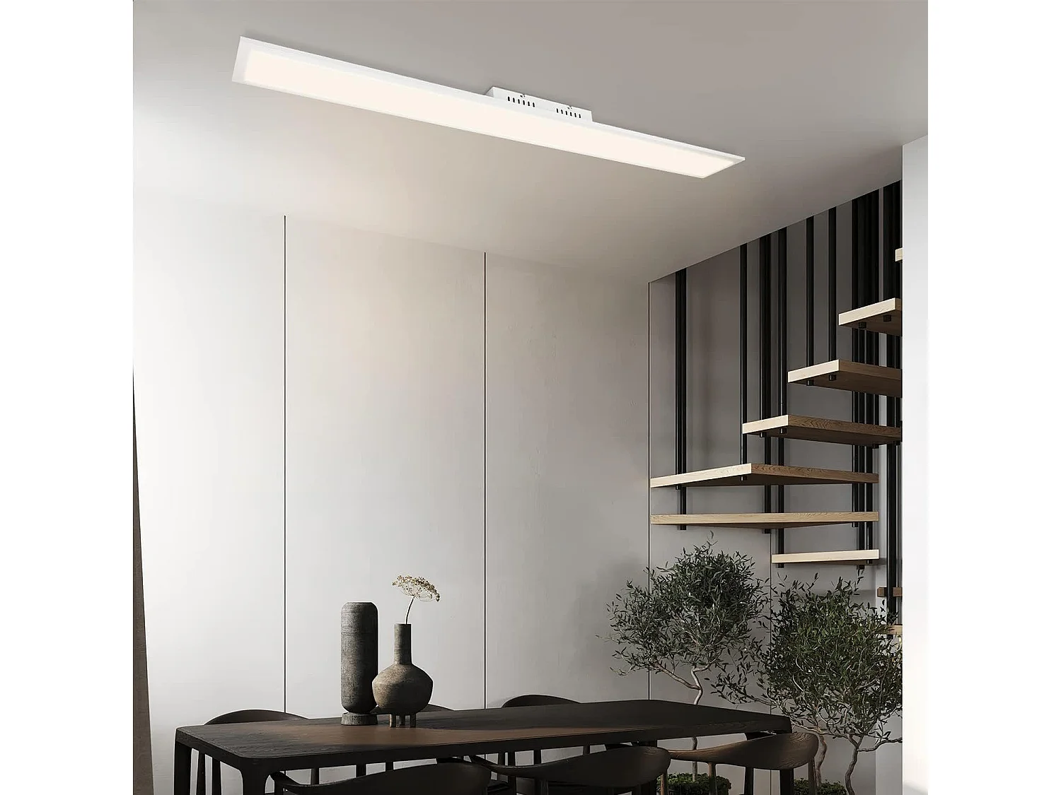 NETTLIFE Plafonnier LED 42W blanc 3360lm 120x15cm panneau dimmable avec télécommande pour salon moderne chambre bureau cuisine couloir