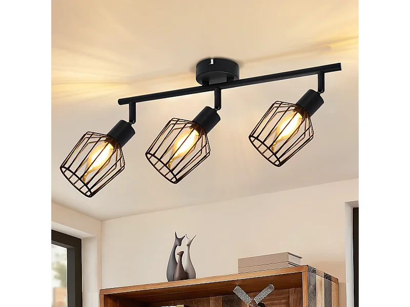 NETTLIFE 3 Spots de Plafond E14 -  métal, lampe de couloir industrielle pivotante à 350°, applique murale pour couloir et salon，noir
