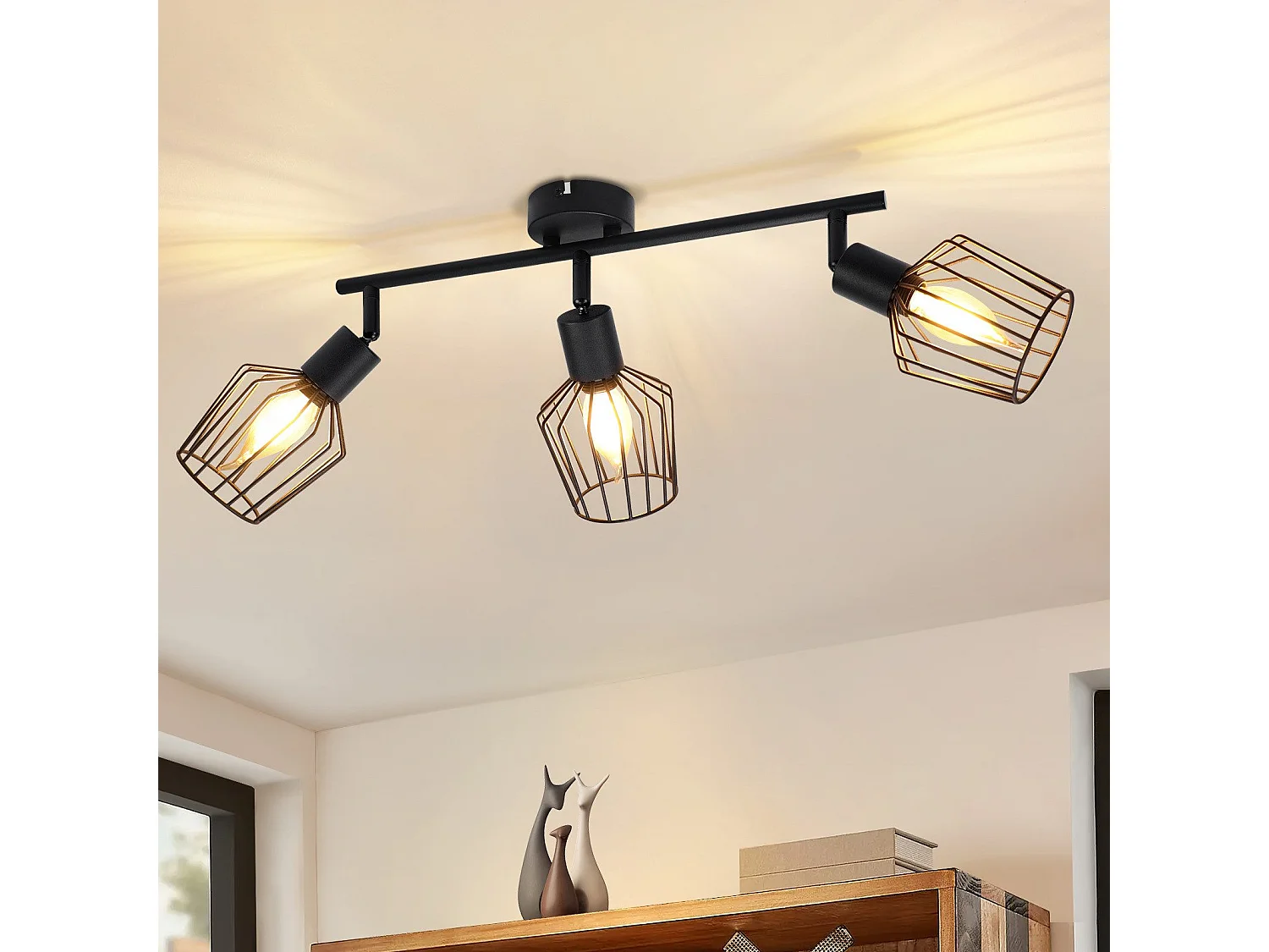 NETTLIFE 3 Spots de Ceiling E14 - metal, lampa kuloodporna przemysłowa obracana o 350°, aplikacja murale pour couloir et salon, noir