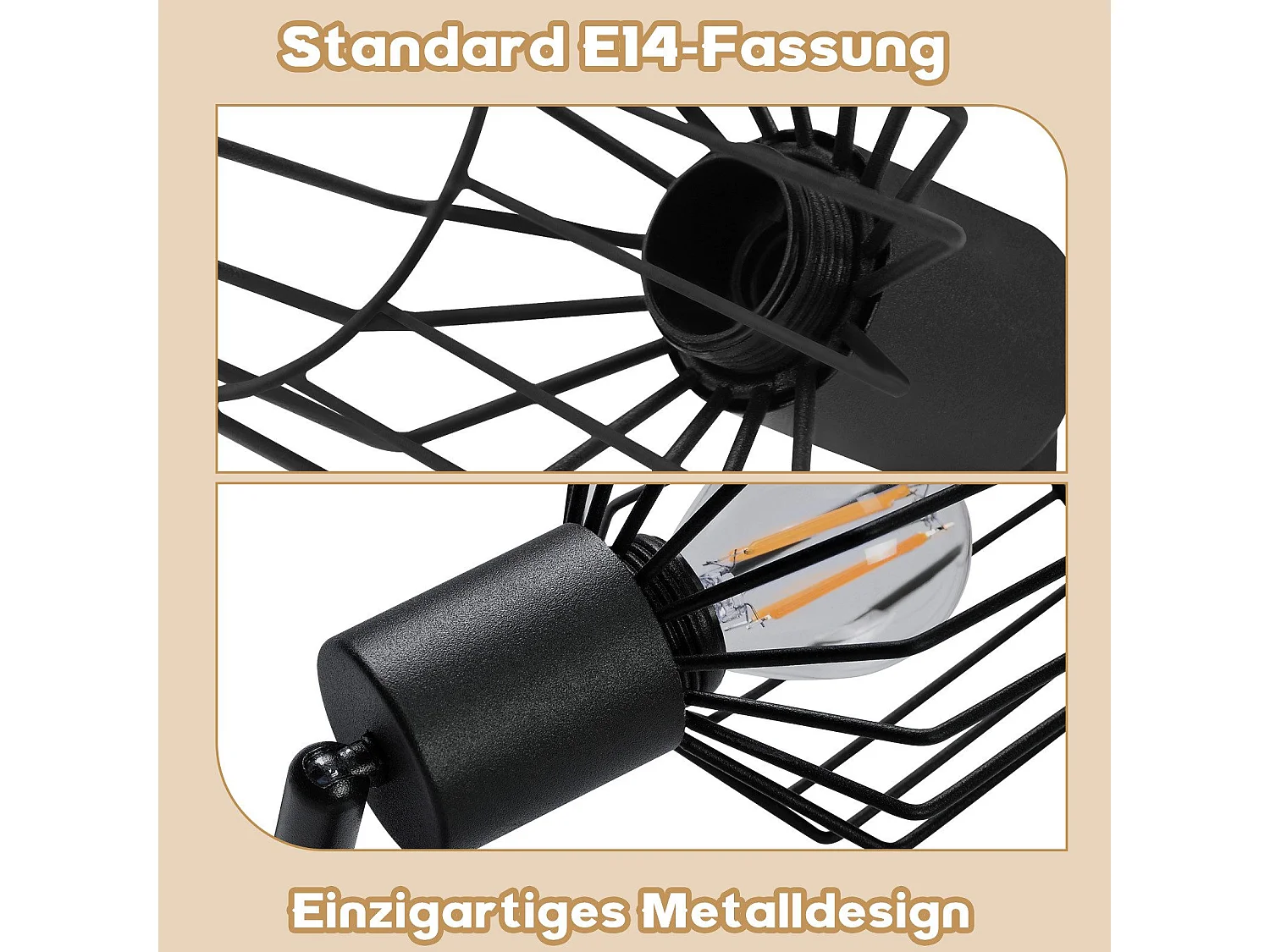 NETTLIFE 3 Spots de Ceiling E14 - metal, lampa kuloodporna przemysłowa obracana o 350°, aplikacja murale pour couloir et salon, noir