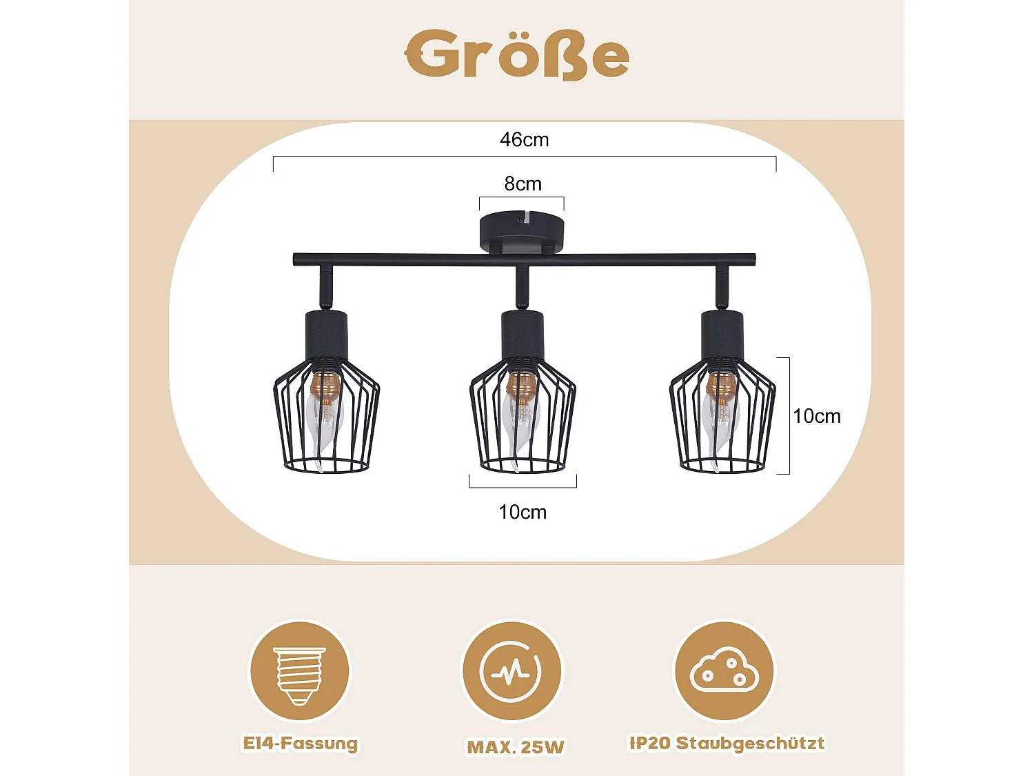 NETTLIFE 3 Spots de Ceiling E14 - metal, lampa kuloodporna przemysłowa obracana o 350°, aplikacja murale pour couloir et salon, noir