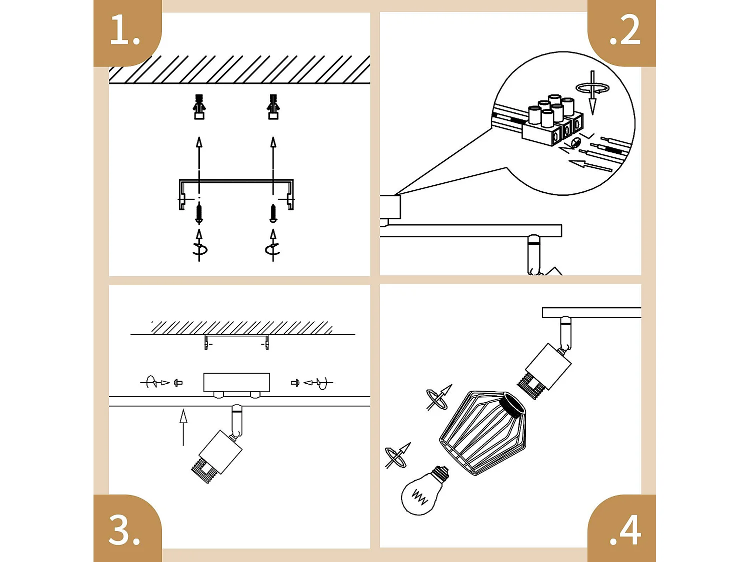 NETTLIFE 3 Spots de Plafond E14 -  métal, lampe de couloir industrielle pivotante à 350°, applique murale pour couloir et salon，noir