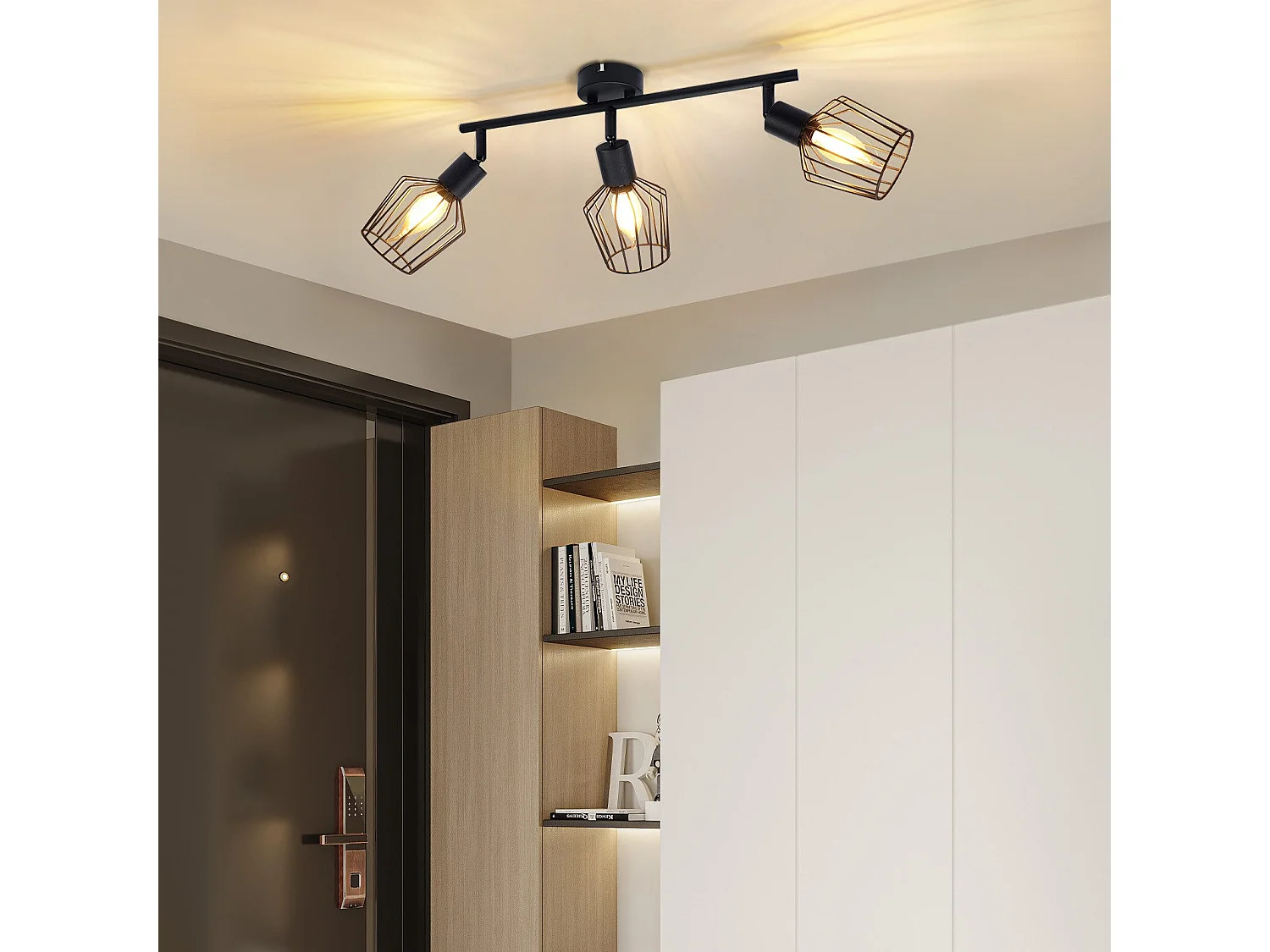 NETTLIFE 3 Spots de Plafond E14 -  métal, lampe de couloir industrielle pivotante à 350°, applique murale pour couloir et salon，noir