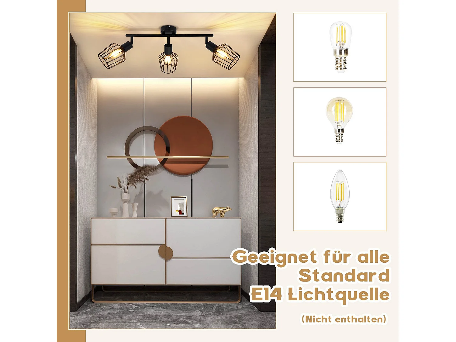 NETTLIFE 3 Spots de Plafond E14 -  métal, lampe de couloir industrielle pivotante à 350°, applique murale pour couloir et salon，noir