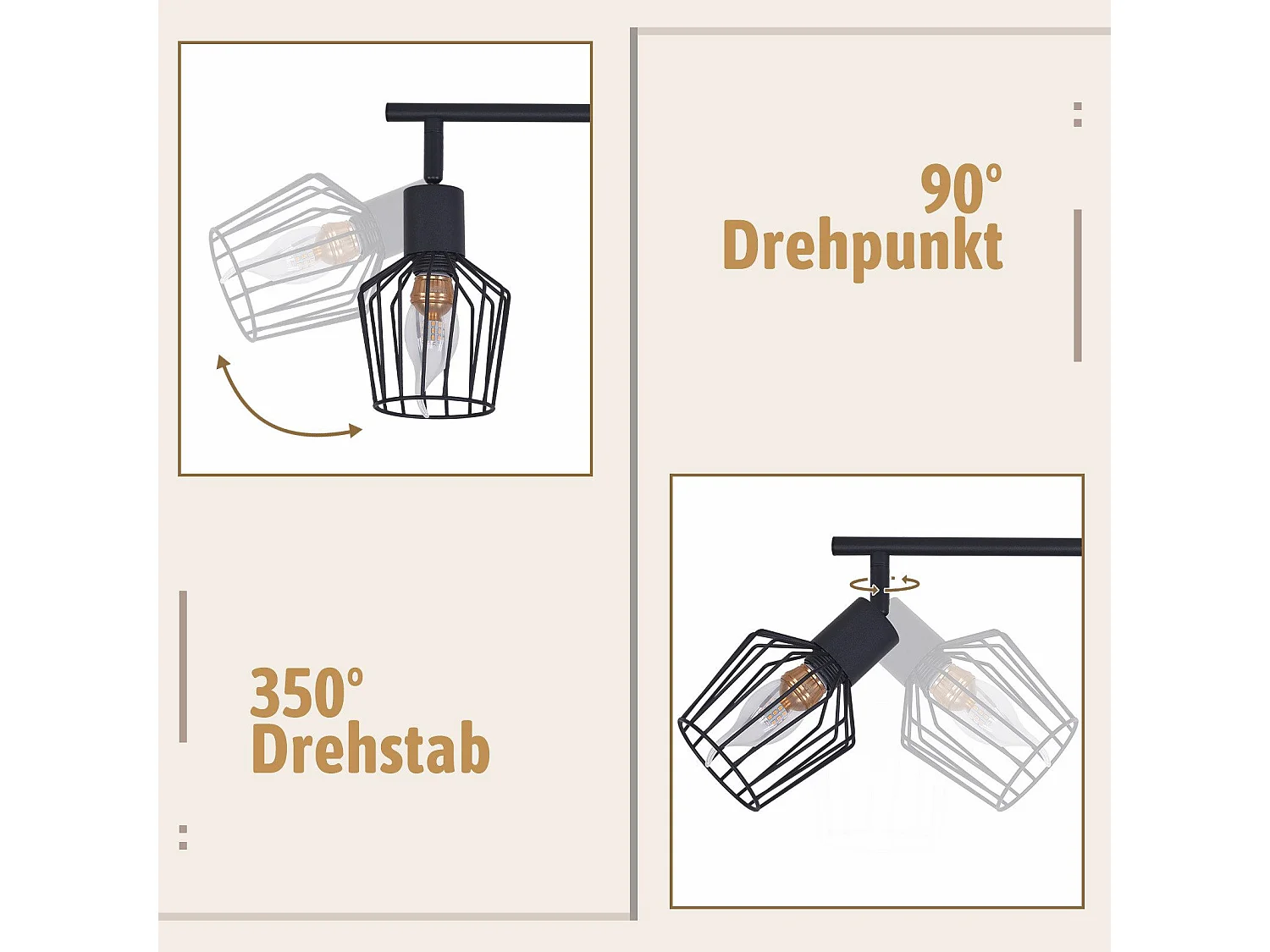 NETTLIFE 3 Spots de Plafond E14 -  métal, lampe de couloir industrielle pivotante à 350°, applique murale pour couloir et salon，noir