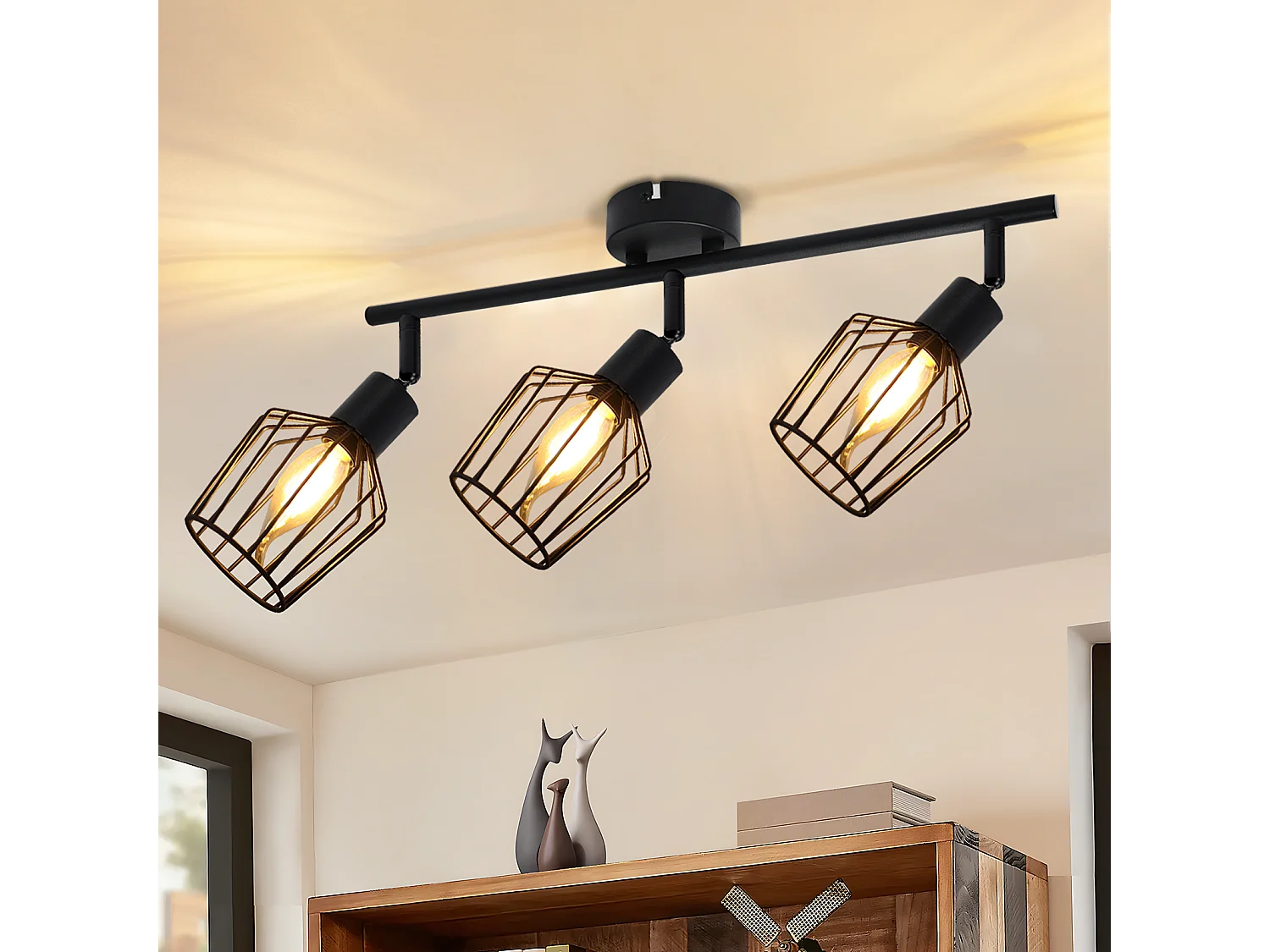 NETTLIFE 3 Spots de Ceiling E14 - metal, lampa kuloodporna przemysłowa obracana o 350°, aplikacja murale pour couloir et salon, noir