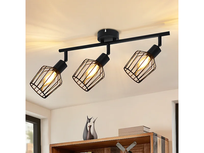 NETTLIFE 3 Spots de Ceiling E14 - metal, lampa kuloodporna przemysłowa obracana o 350°, aplikacja murale pour couloir et salon, noir