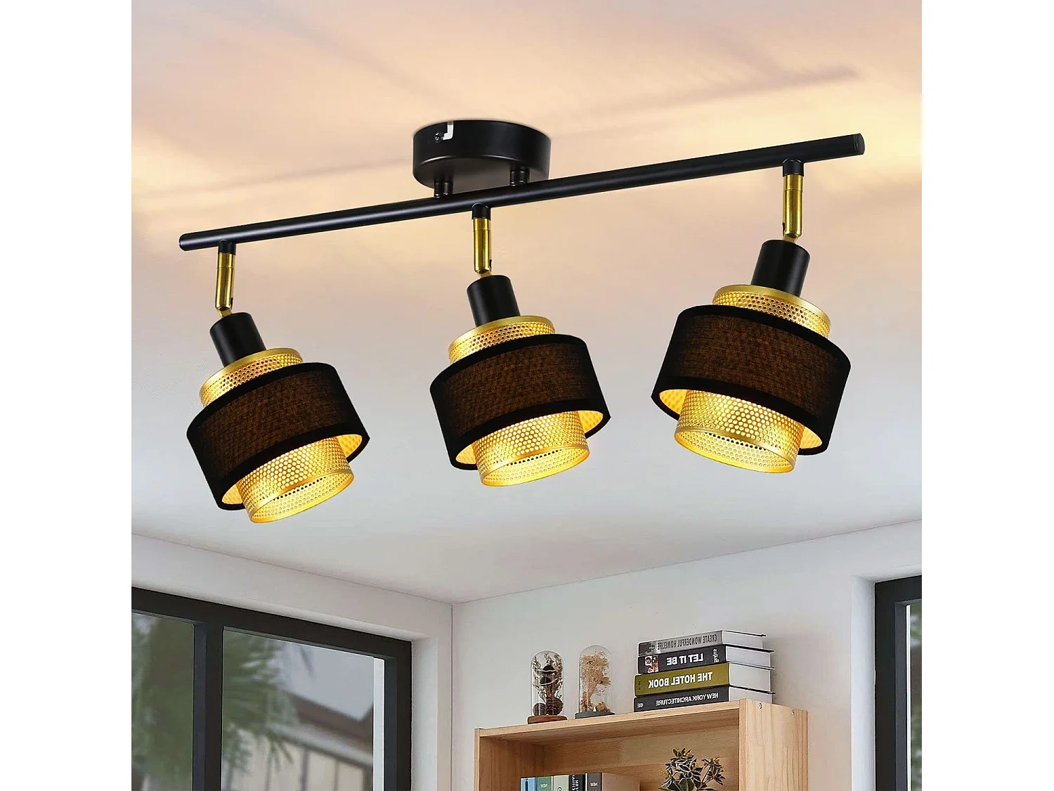 NETTLIFE 3-punktowa lampa sufitowa E14 czarna vintage z płomieniem retro sypialnia w złotym metalu regulowana industrialna do kuchni przedpokój jadalnia