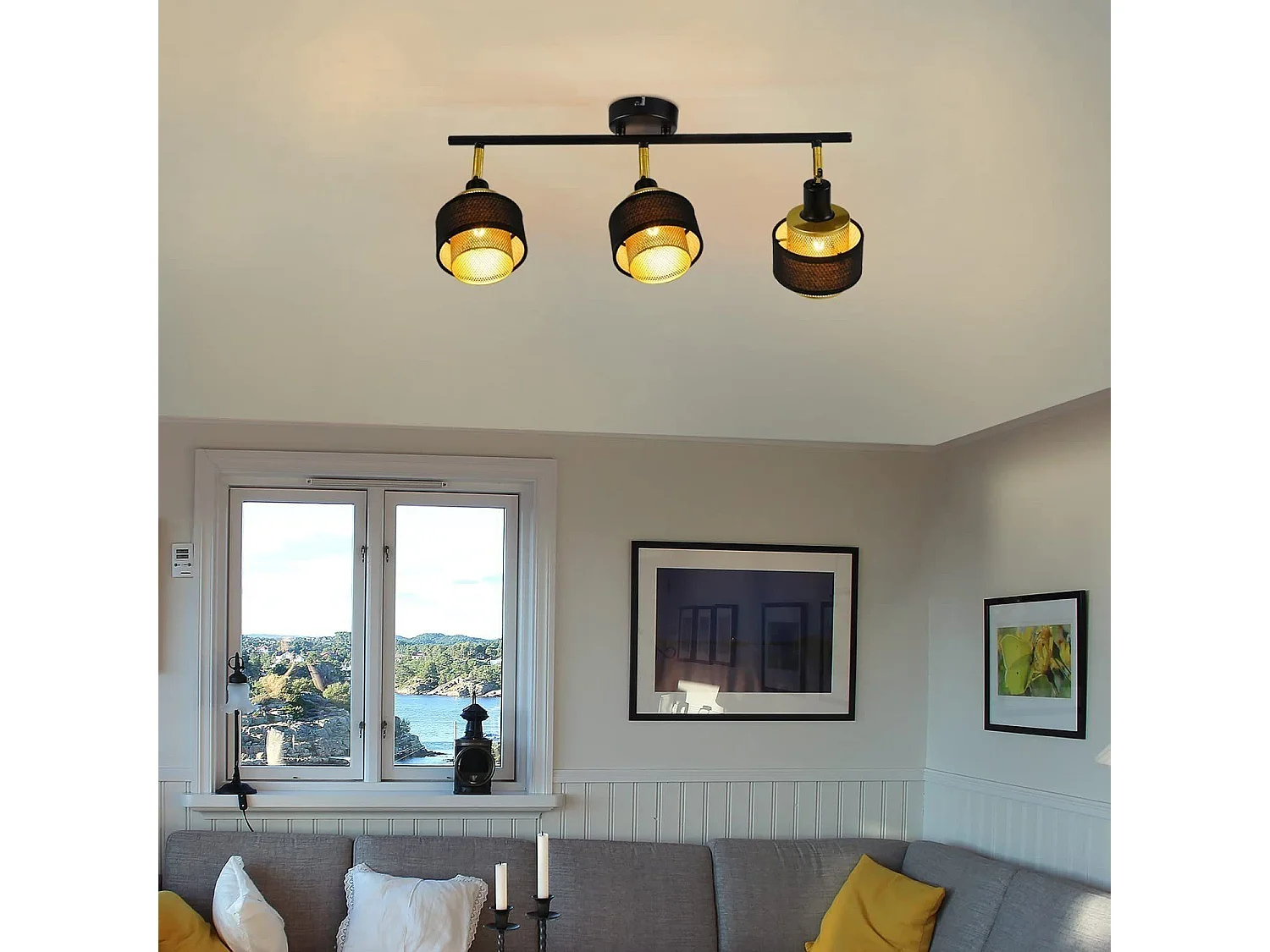 NETTLIFE 3-punktowa lampa sufitowa E14 czarna vintage z płomieniem retro sypialnia w złotym metalu regulowana industrialna do kuchni przedpokój jadalnia