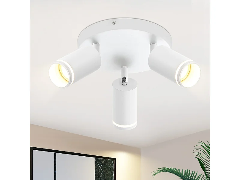 NETTLIFE Plafón LED de 3 llama - Plafón GU10 Blanco Foco giratorio Aplique de madera Foco de pared para salón dormitorio Sin bombilla