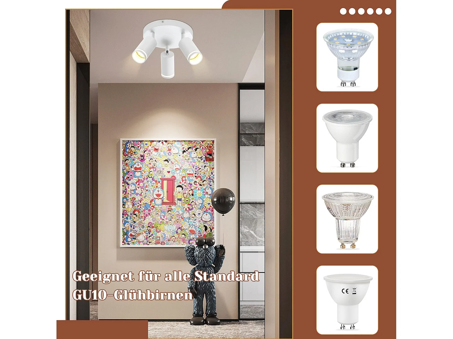 NETTLIFE 3-płomienna lampa sufitowa LED - biała lampa sufitowa GU10 Obrotowy reflektor Drewniany kinkiet Reflektor ścienny do salonu sypialni Bez żarówki