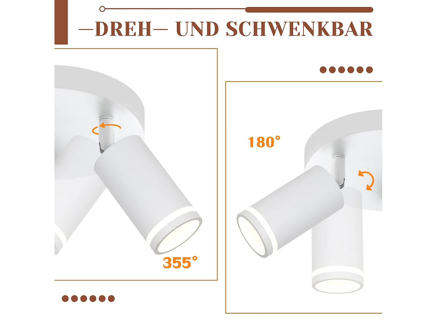 NETTLIFE 3-płomienna lampa sufitowa LED - biała lampa sufitowa GU10 Obrotowy reflektor Drewniany kinkiet Reflektor ścienny do salonu sypialni Bez żarówki