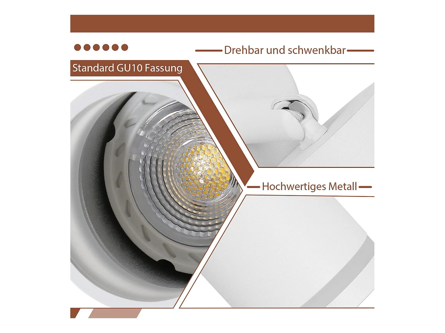 NETTLIFE Plafonnier LED 3 flamme - Blanc Plafonnier GU10 Spot pivotant Applique murale en bois Spot mural pour salon chambre  Sans ampoule