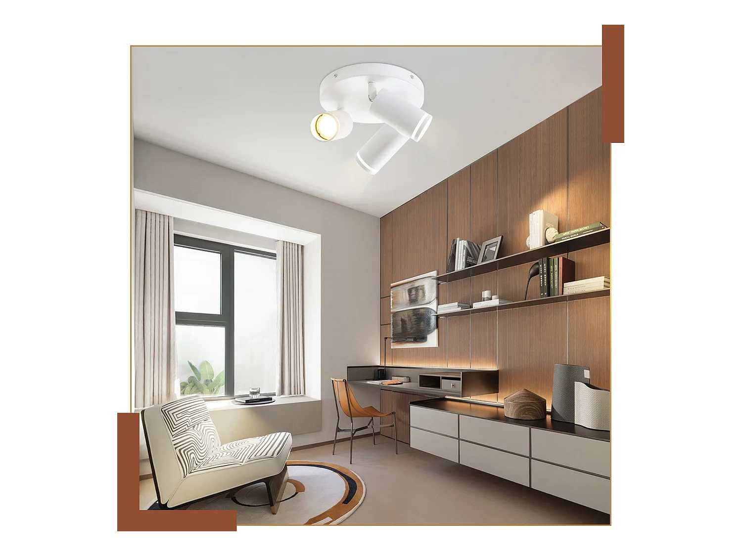 NETTLIFE Plafonnier LED 3 flamme - Blanc Plafonnier GU10 Spot pivotant Applique murale en bois Spot mural pour salon chambre  Sans ampoule