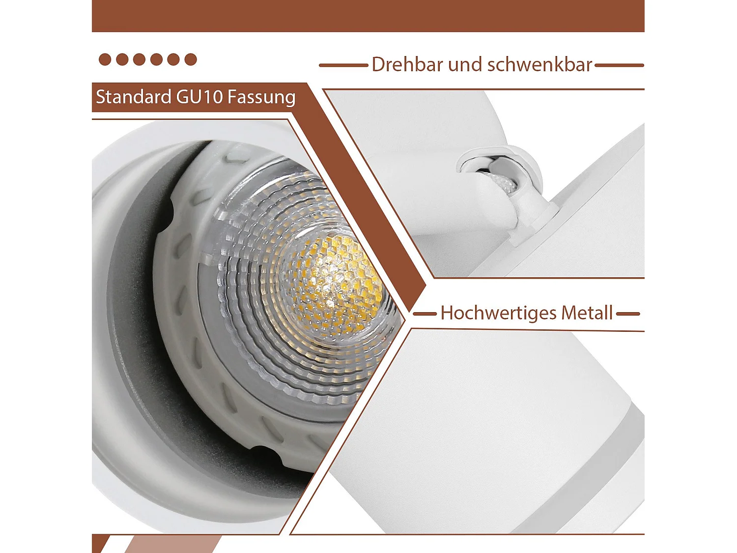 NETTLIFE Plafonnier LED 3 flamme - Blanc Plafonnier GU10 Spot pivotant Applique murale en bois Spot mural pour salon chambre  Sans ampoule