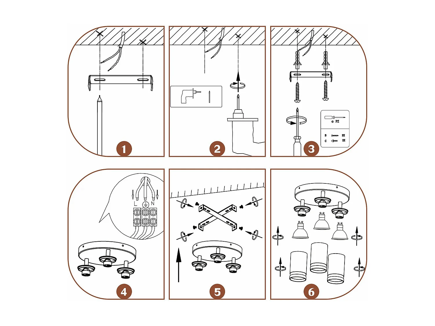 NETTLIFE Plafonnier LED 3 flamme - Blanc Plafonnier GU10 Spot pivotant Applique murale en bois Spot mural pour salon chambre  Sans ampoule