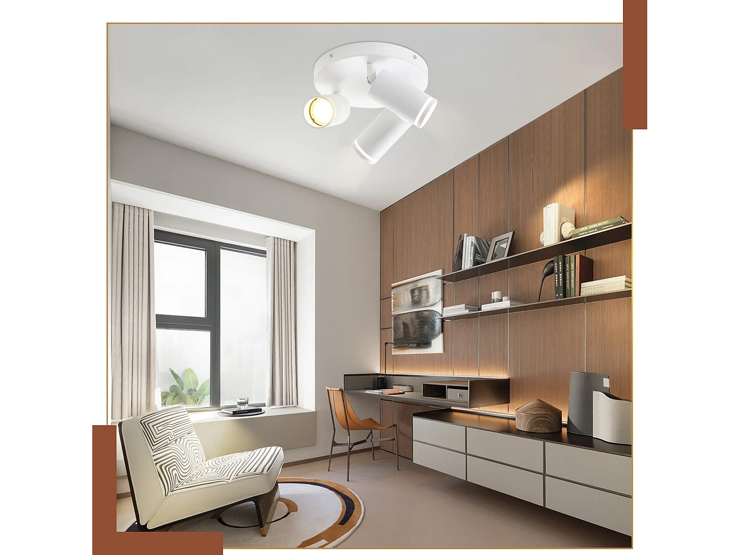 NETTLIFE Plafonnier LED 3 flamme - Blanc Plafonnier GU10 Spot pivotant Applique murale en bois Spot mural pour salon chambre  Sans ampoule