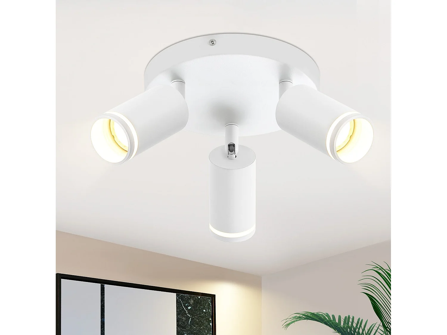 NETTLIFE Plafonnier LED 3 flamme - Blanc Plafonnier GU10 Spot pivotant Applique murale en bois Spot mural pour salon chambre  Sans ampoule