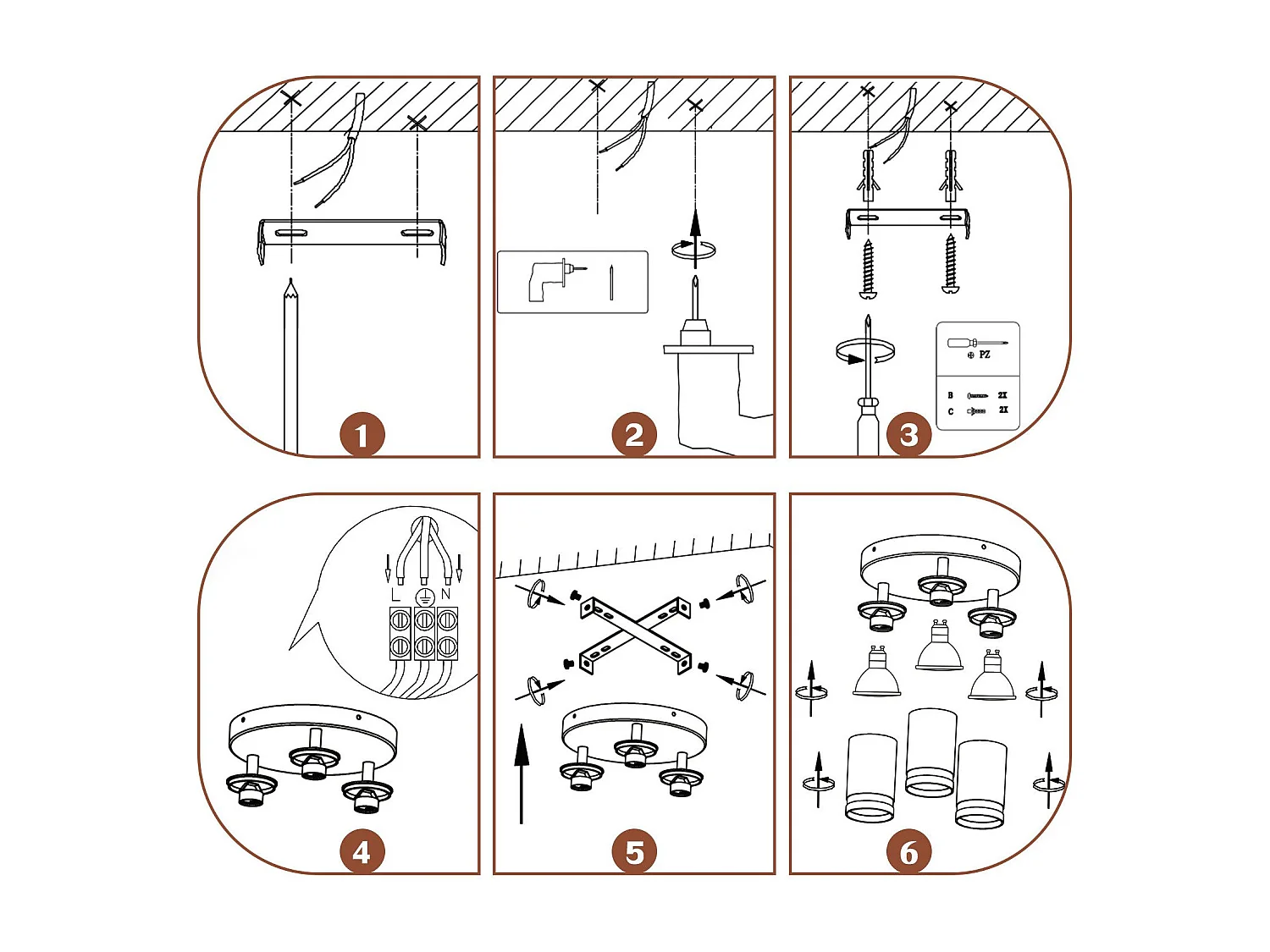 NETTLIFE Plafonnier LED 3 flamme - Blanc Plafonnier GU10 Spot pivotant Applique murale en bois Spot mural pour salon chambre  Sans ampoule