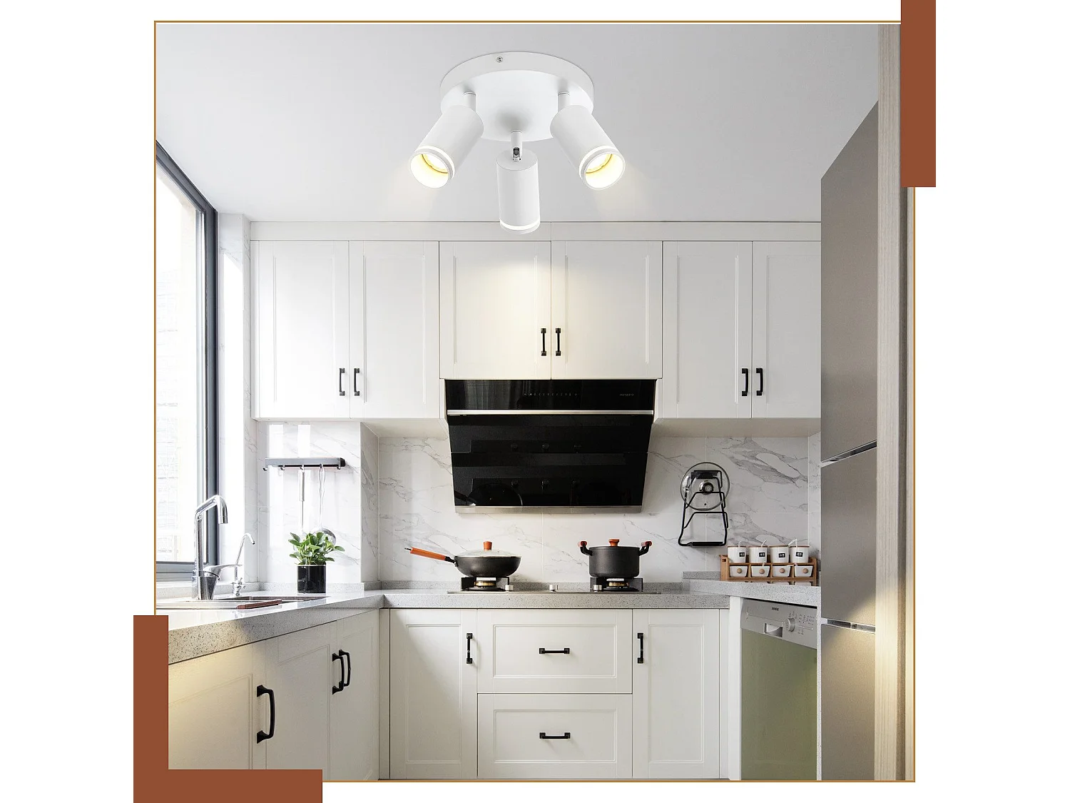 NETTLIFE Plafonnier LED 3 flamme - Blanc Plafonnier GU10 Spot pivotant Applique murale en bois Spot mural pour salon chambre  Sans ampoule