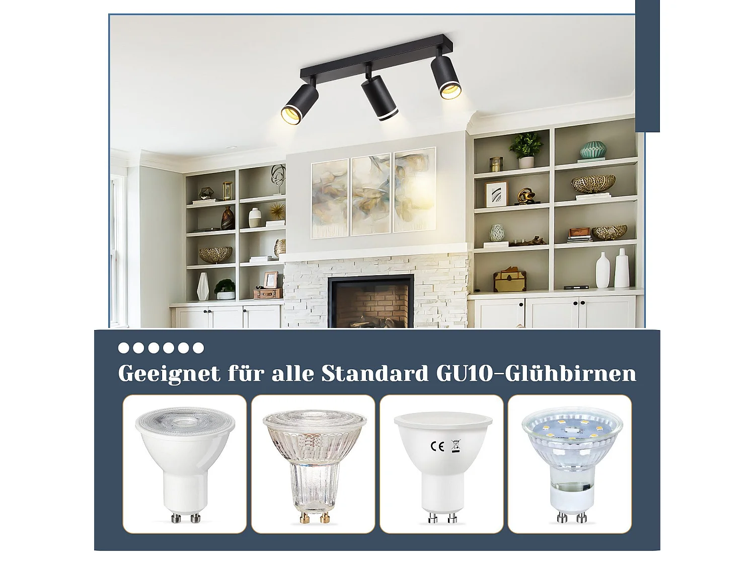 NETTLIFE 3-płomienna lampa sufitowa LED - czarna lampa sufitowa GU10 Obrotowy reflektor Drewniany kinkiet Reflektor ścienny do salonu sypialni Bez żarówki