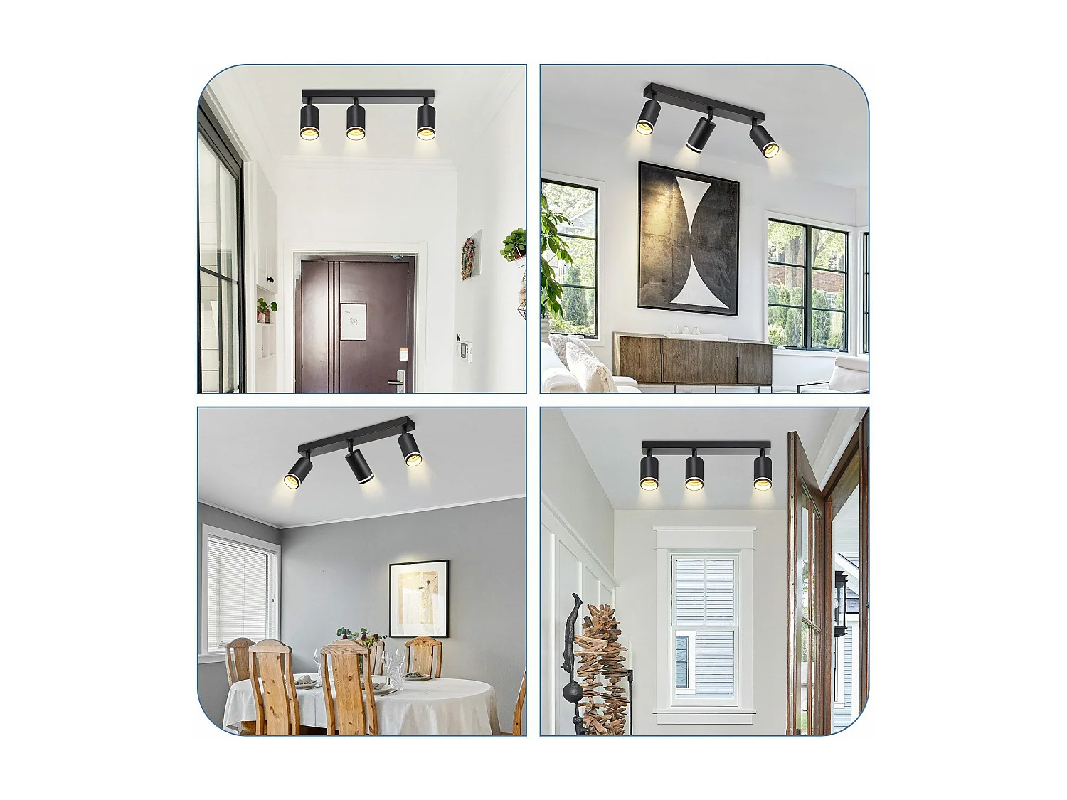 NETTLIFE 3-płomienna lampa sufitowa LED - czarna lampa sufitowa GU10 Obrotowy reflektor Drewniany kinkiet Reflektor ścienny do salonu sypialni Bez żarówki