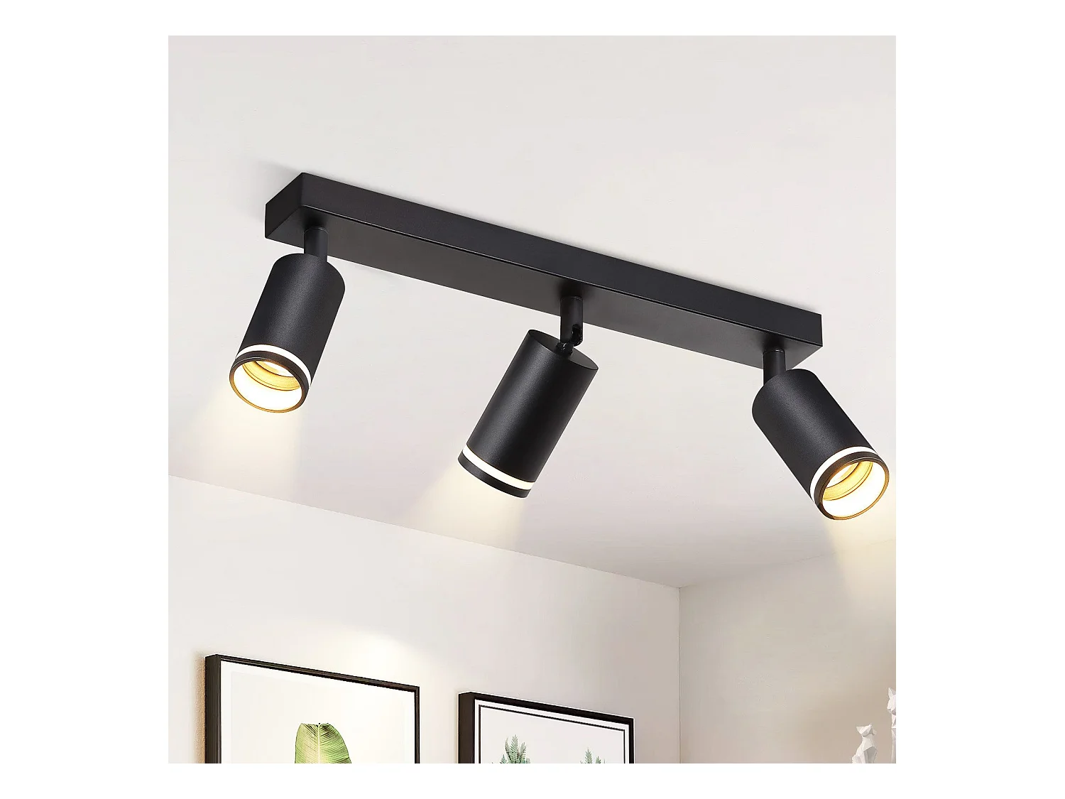 NETTLIFE Plafonnier LED 3 flamme - Noir Plafonnier GU10 Spot pivotant Applique murale en bois Spot mural pour salon chambre  Sans ampoule